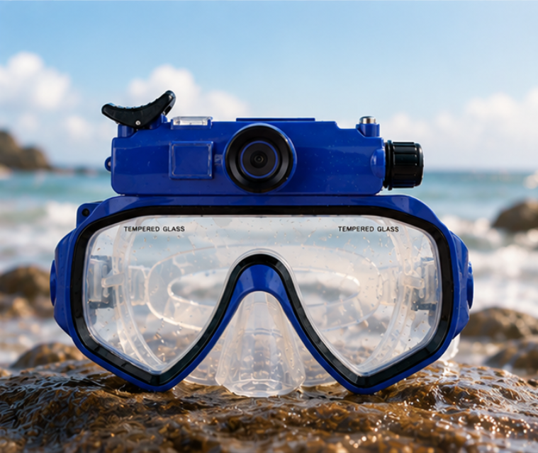 DiveShot Capture Mask - Ocean Blue front
